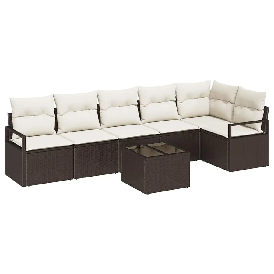 Ensemble de canapé de jardin 7 pcs Marron et Crème polyrotin - 2