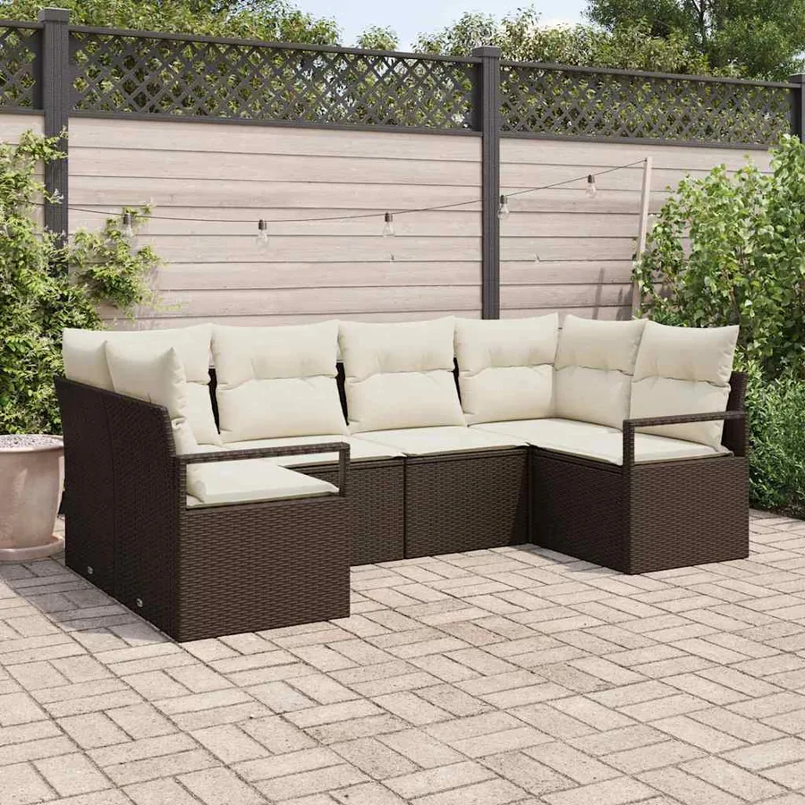 Ensemble de canapé de jardin 6 pcs Marron et blanc polyrotin