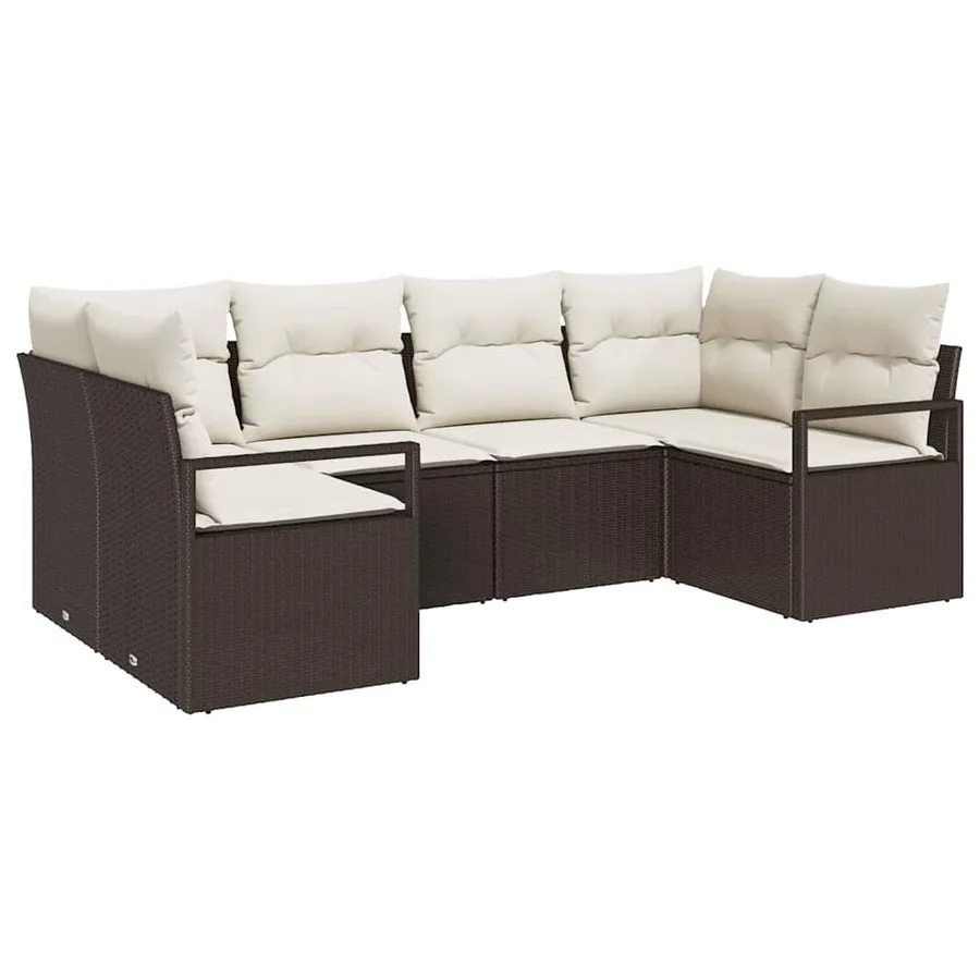 Ensemble de canapé de jardin 6 pcs Marron et blanc polyrotin - 2