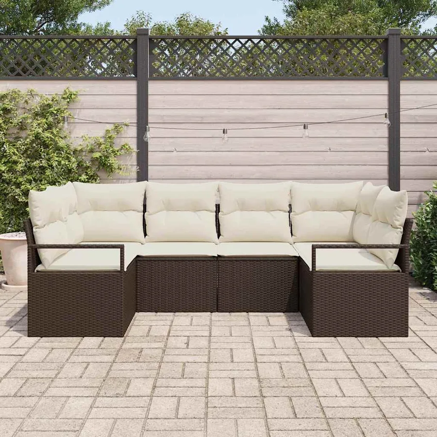 Ensemble de canapé de jardin 6 pcs Marron et blanc polyrotin - 3