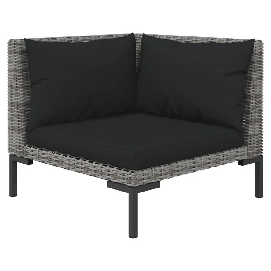 Salon de jardin 5 pcs avec coussins Résine tressée Gris foncé - 3