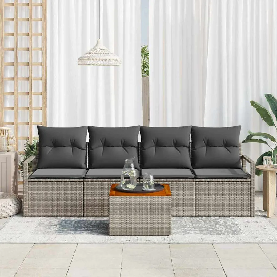 Ensemble de canapé de jardin avec stockage 5 pcs Gris polyrotin - 3