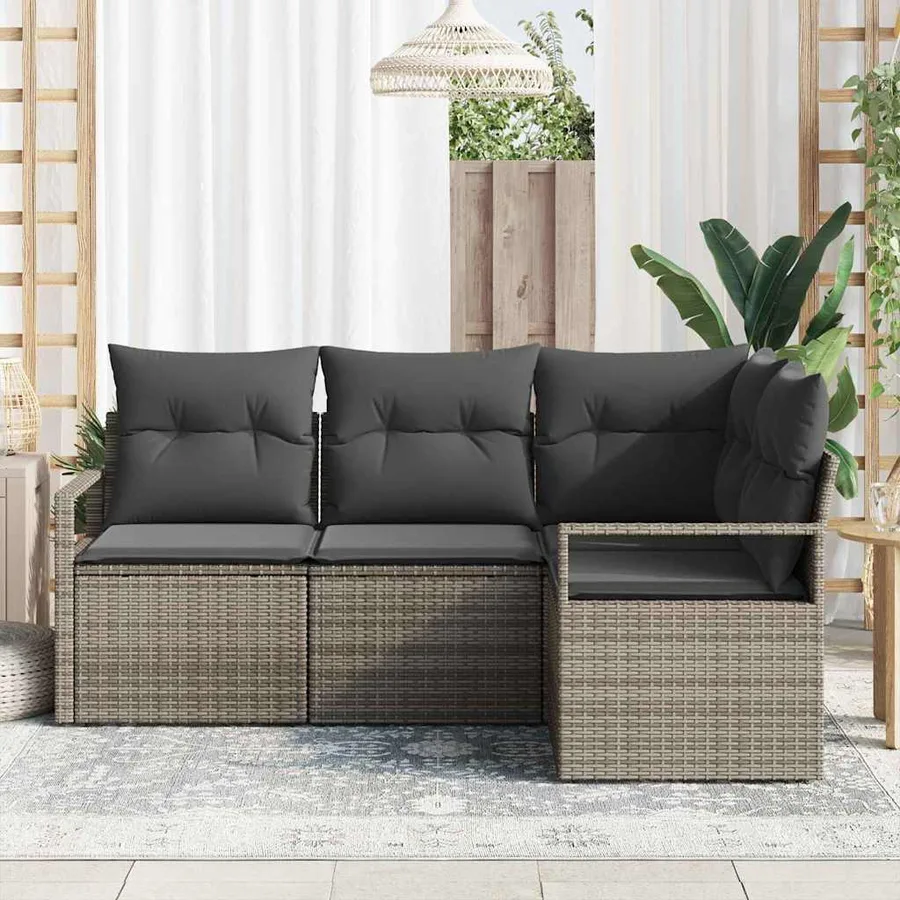 Ensemble de Canapés avec coussin 4 pcs Gris polyrotin - 3