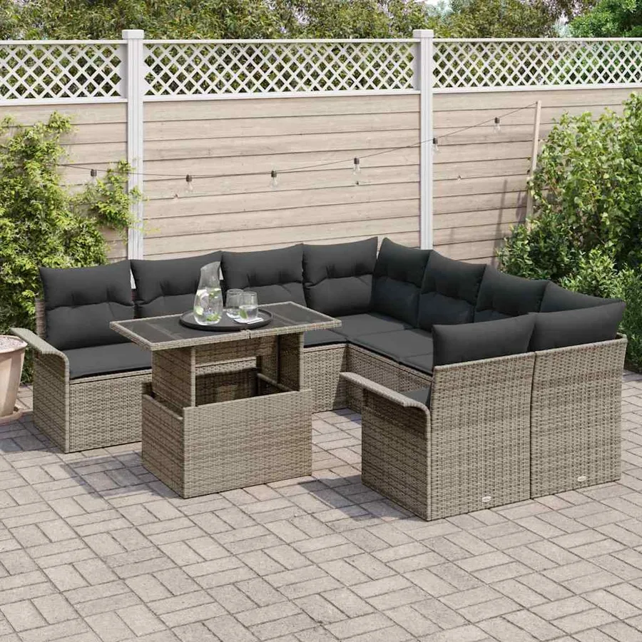 Ensemble de canapé de jardin 9 pcs Gris Poly Rattan - 3