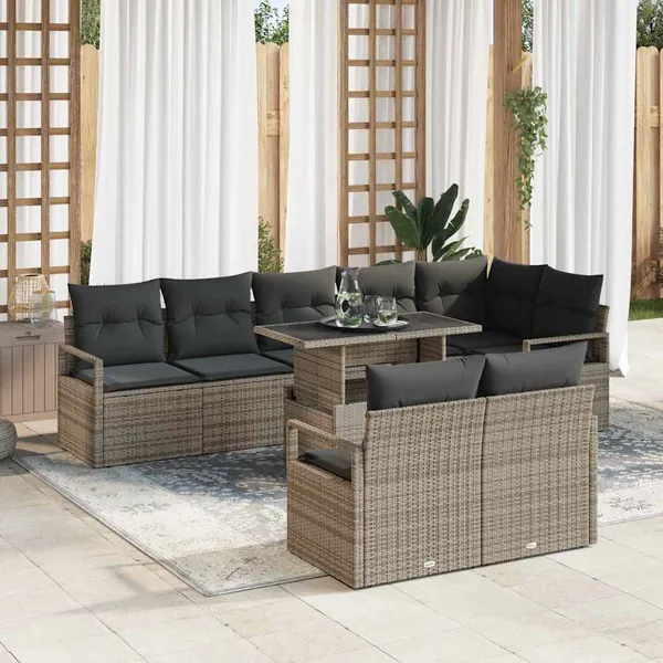 Ensemble de canapé de jardin avec coussin 9 pcs Gris Poly rotin