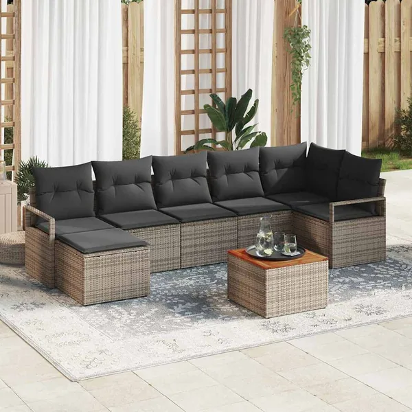 Ensemble de canapé de jardin avec stockage 8 pcs Gris polyrotin