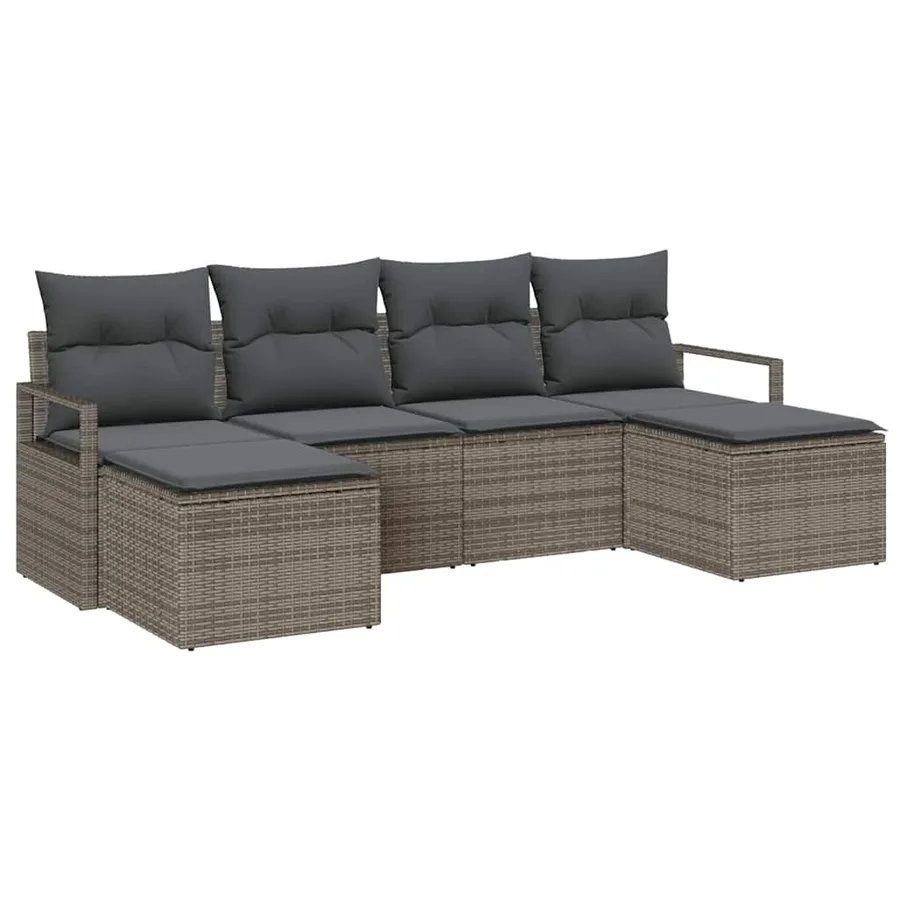 Ensemble de Canapés avec coussin 6 pcs Gris polyrotin - 2