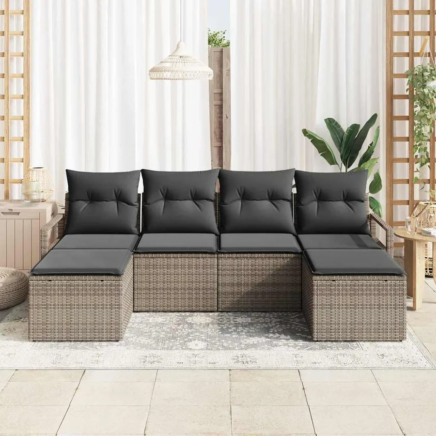 Ensemble de Canapés avec coussin 6 pcs Gris polyrotin - 3