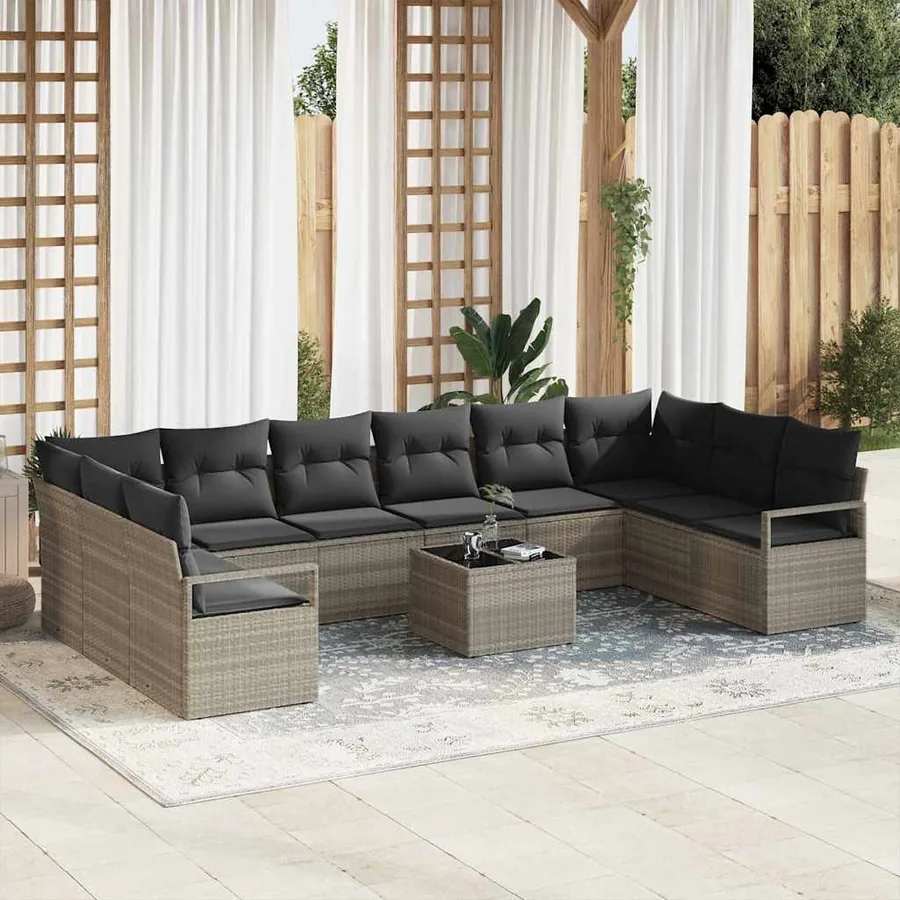 Ensemble de canapé de jardin 11 pcs Gris clair polyrotin