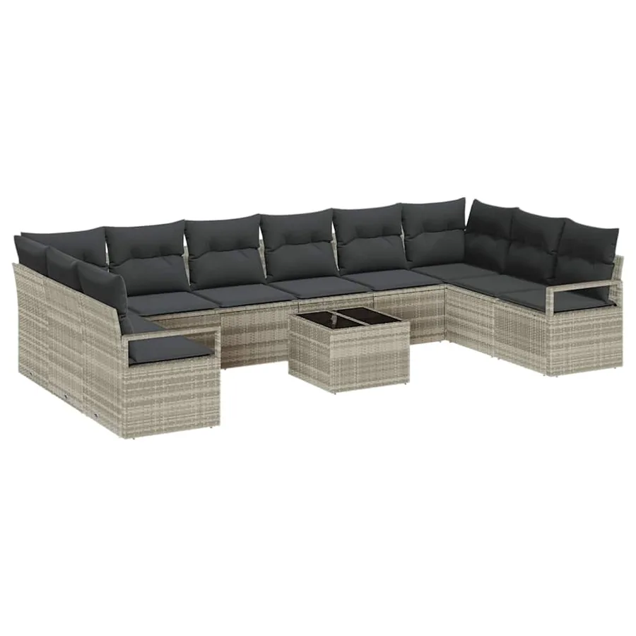 Ensemble de canapé de jardin 11 pcs Gris clair polyrotin - 2