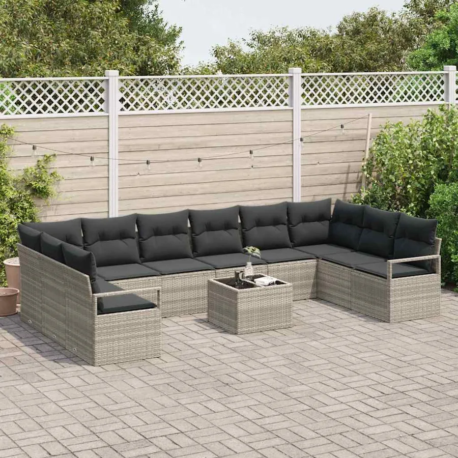 Ensemble de canapé de jardin 11 pcs Gris clair polyrotin - 3