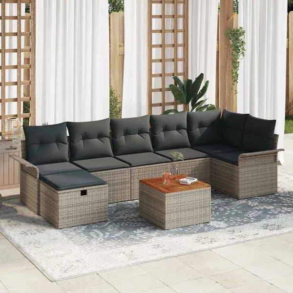 Ensemble de canapé de jardin avec coussin 8 pcs Gris Poly rotin