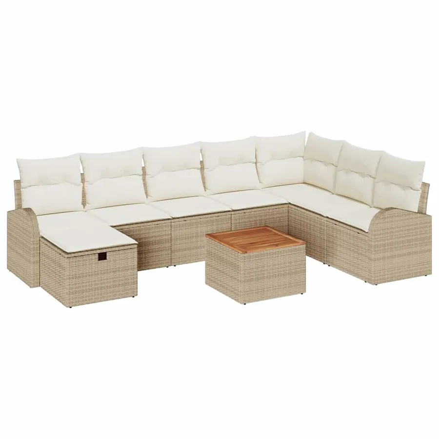 Ensemble de canapé de jardin avec coussin 9 pcs Beige polyrotin - 2