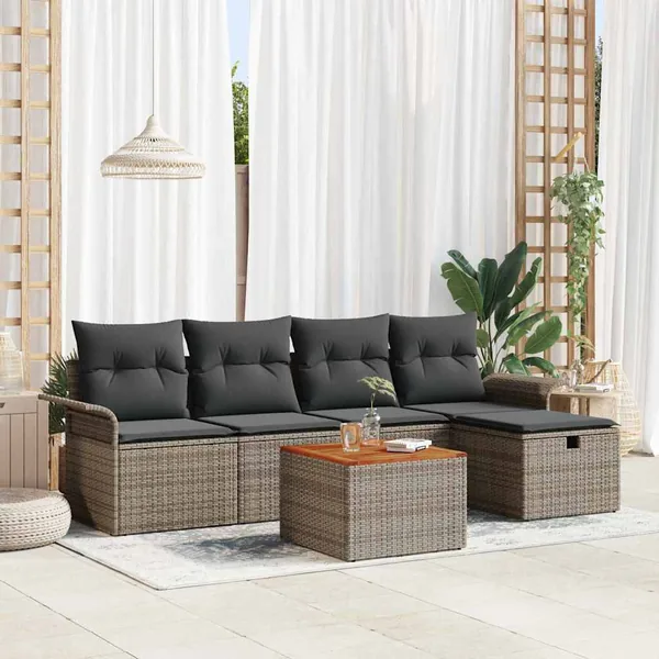Ensemble de canapé de jardin avec coussin 6 pcs Gris Poly rotin