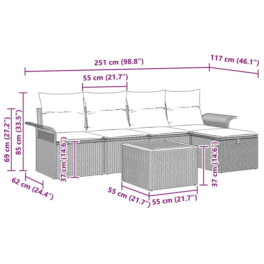 Ensemble de canapé de jardin avec coussin 6 pcs Gris Poly rotin - 13