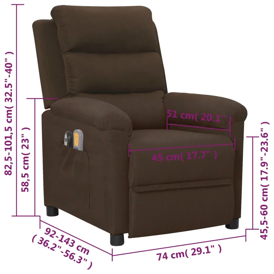 Fauteuil électrique de massage Marron foncé Tissu - 14
