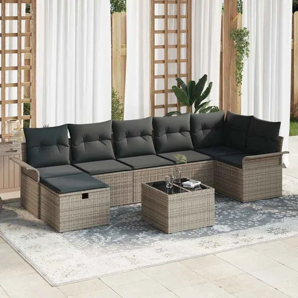 Ensemble de canapé de jardin avec coussin 8 pcs Gris Poly rotin