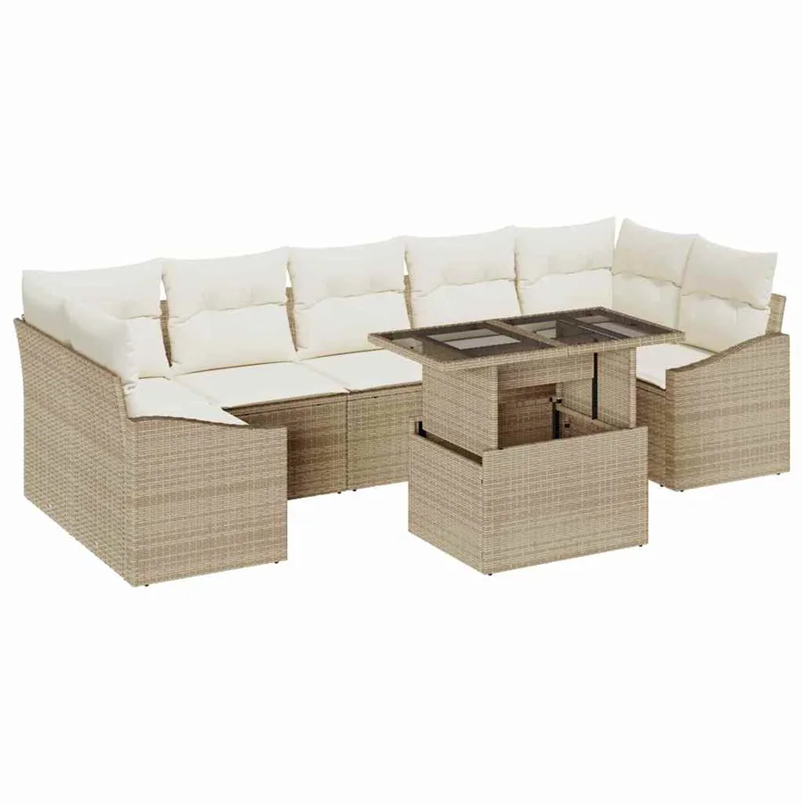 Ensemble de canapé de jardin 8 pcs beige et crème polyrotin - 2