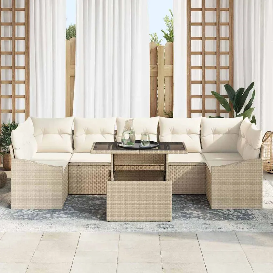 Ensemble de canapé de jardin 8 pcs beige et crème polyrotin - 3
