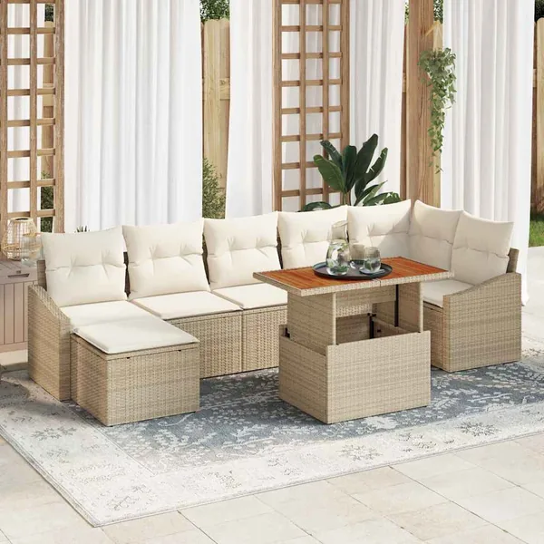 Ensemble de canapé de jardin 8 pcs Beige et crème