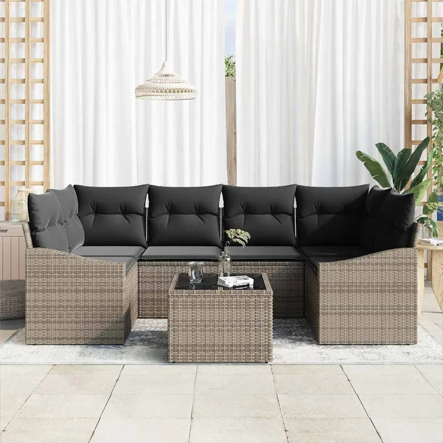Ensemble de Canapés avec coussin 7 pcs Gris polyrotin - 3