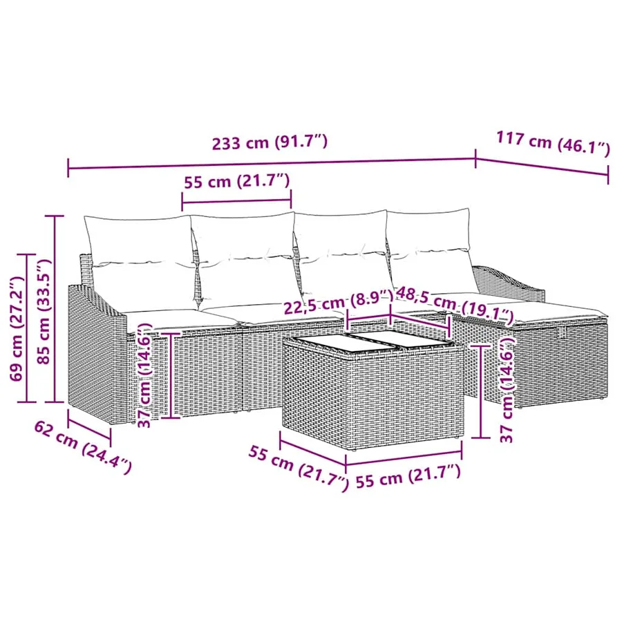 Ensemble de Canapés avec coussin 5 pcs polyrotin - 13