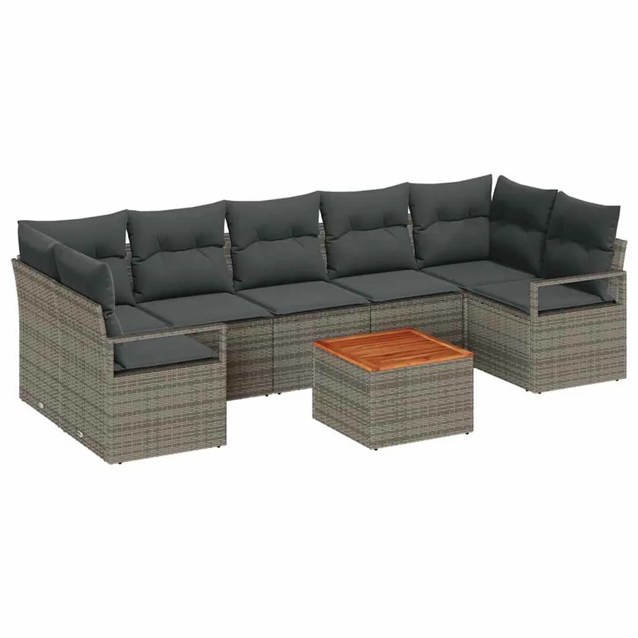 Ensemble de canapé de jardin avec coussin 8 pcs Gris polyrotin - 2