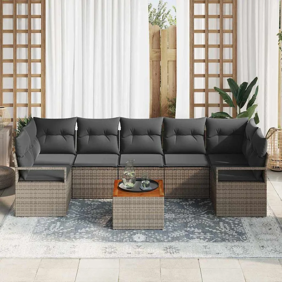 Ensemble de canapé de jardin avec coussin 8 pcs Gris polyrotin - 3