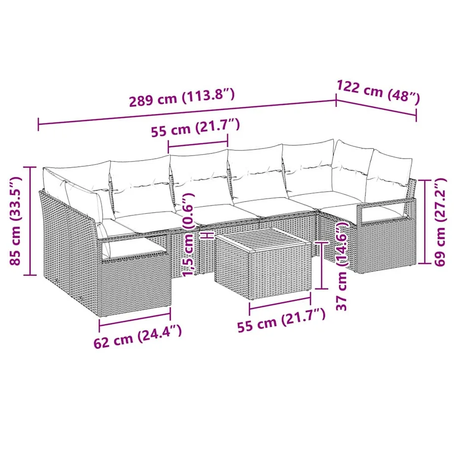 Ensemble de canapé de jardin avec coussin 8 pcs Gris polyrotin - 9