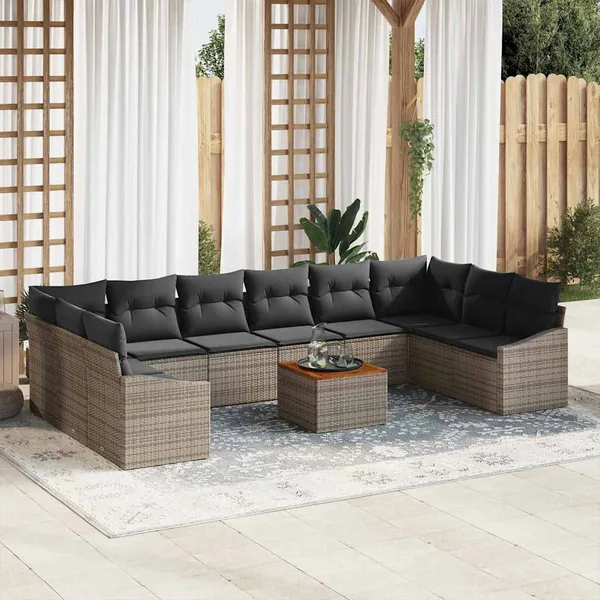 Ensemble de canapé de jardin 11 pcs Gris polyrotin
