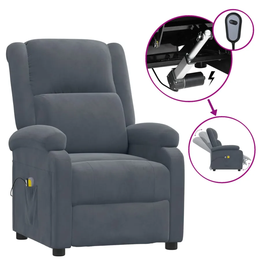 Fauteuil électrique de massage Gris foncé velours - 2