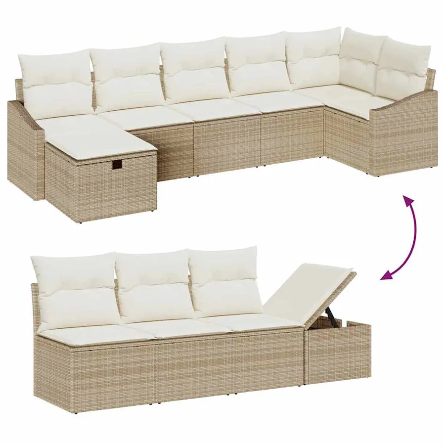Ensemble de Canapés avec coussin avec stockage Beige polyrotin - 12