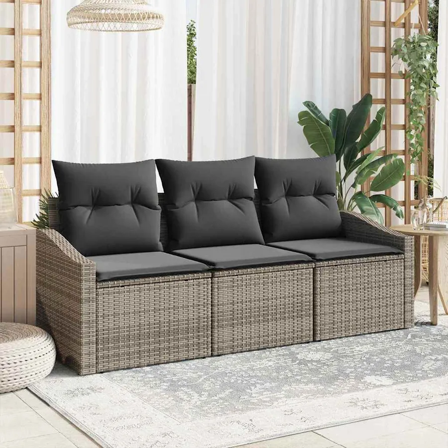 Ensemble de canapé de jardin avec coussin 3 pcs Gris polyrotin