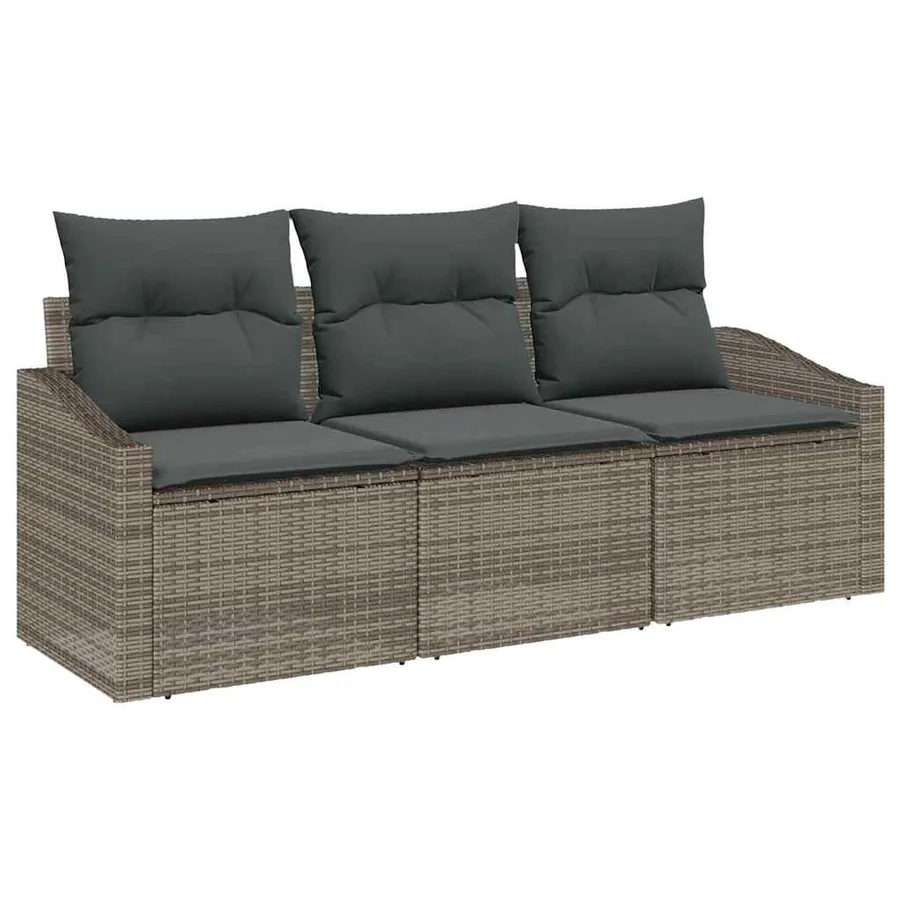 Ensemble de canapé de jardin avec coussin 3 pcs Gris polyrotin - 2