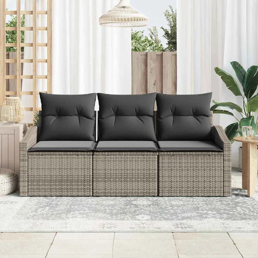Ensemble de canapé de jardin avec coussin 3 pcs Gris polyrotin - 3