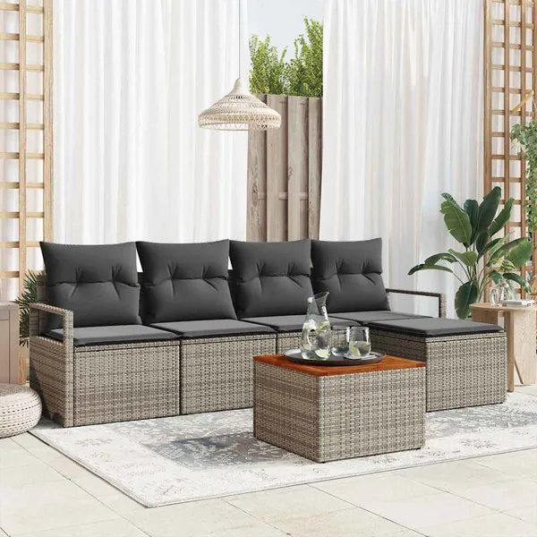 Ensemble de canapé de jardin avec coussin 6 pcs Gris polyrotin