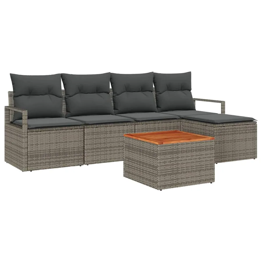 Ensemble de canapé de jardin avec coussin 6 pcs Gris polyrotin - 2