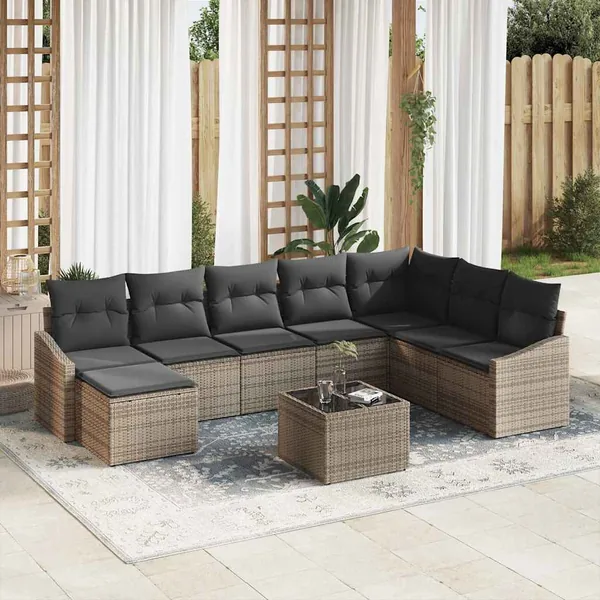 Ensemble de canapé de jardin 8 pcs Gris clair polyrotin