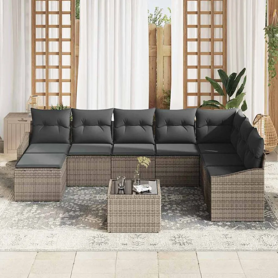 Ensemble de canapé de jardin 8 pcs Gris clair polyrotin - 3
