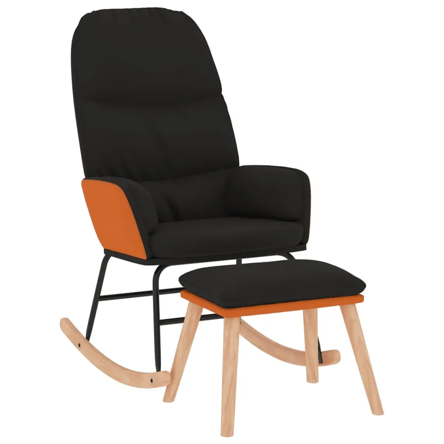 Chaise à bascule avec repose-pied Noir Tissu - 2