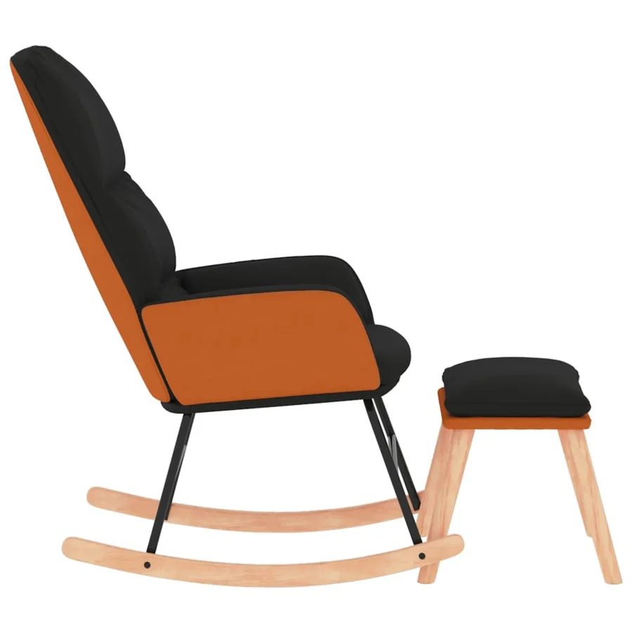 Chaise à bascule avec repose-pied Noir Tissu - 4