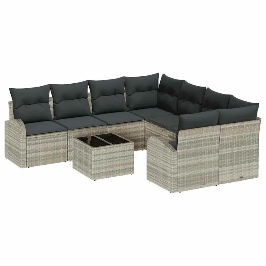 Ensemble de Canapés 9 pcs Gris clair et gris foncé polyrotin - 2