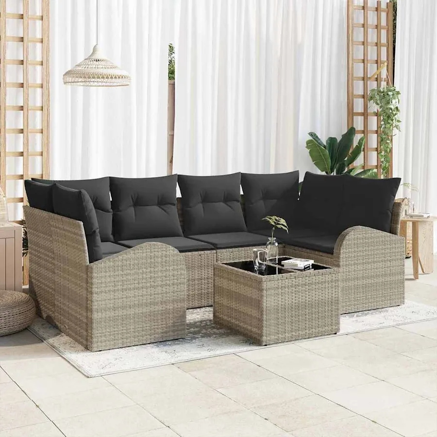Ensemble de canapé de jardin 7 pcs Gris clair et gris foncé