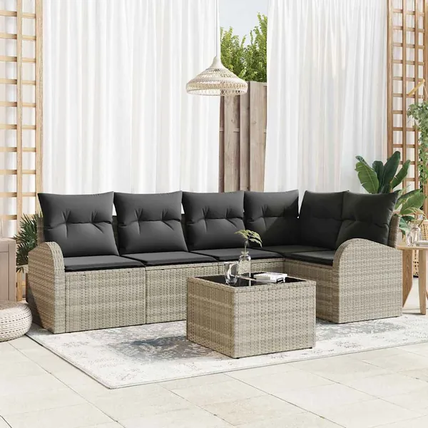 Ensemble de canapé de jardin 6 pcs Gris clair polyrotin