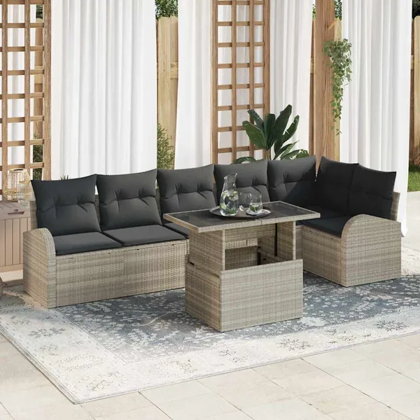 Ensemble de canapé de jardin 7 pcs Gris clair Poly rotin