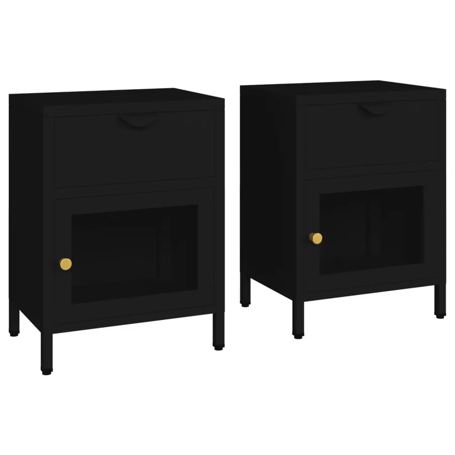 Tables de chevet 2 pcs Noir 40x30x54,5 cm Acier et verre - 2
