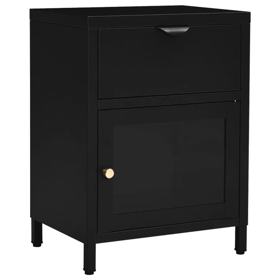 Tables de chevet 2 pcs Noir 40x30x54,5 cm Acier et verre - 3