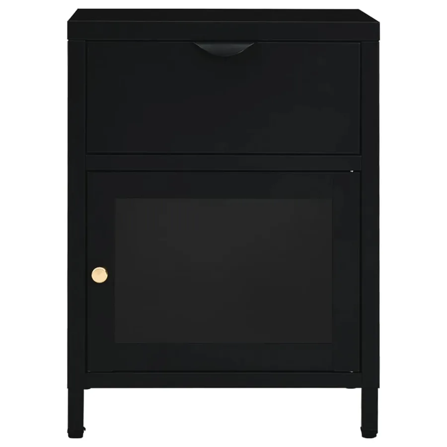 Tables de chevet 2 pcs Noir 40x30x54,5 cm Acier et verre - 4