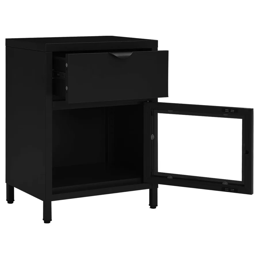 Tables de chevet 2 pcs Noir 40x30x54,5 cm Acier et verre - 7