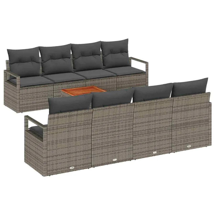 Ensemble de canapé de jardin avec coussin 9 pcs Gris polyrotin - 2